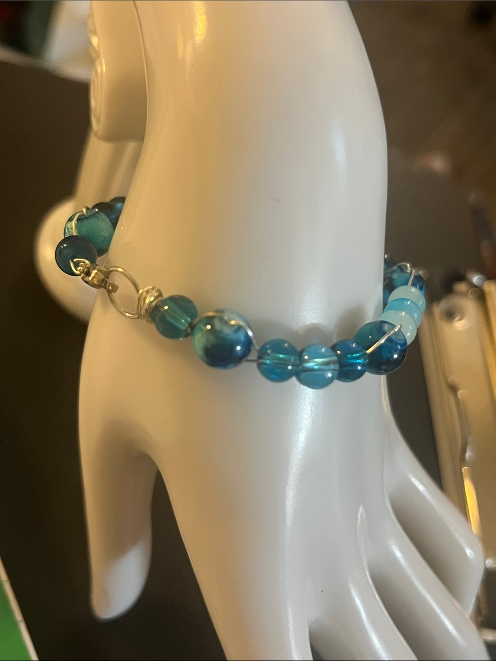 Blue Glass Bead Women's Bracelet - Elegant Beaded artisanal crafted 18